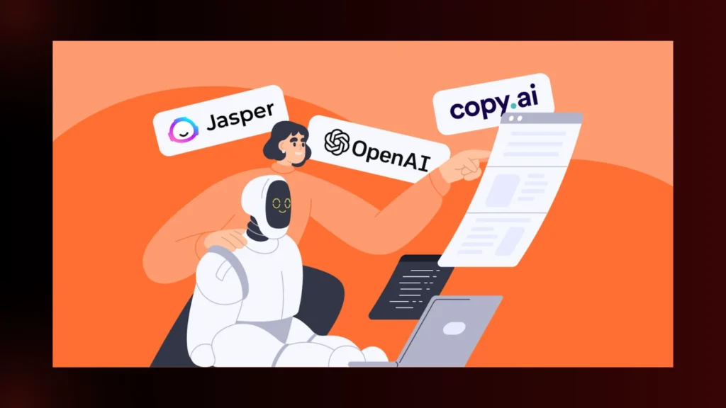 Chart comparing top tools for how to write content with AI including ChatGPT, Jasper, and Copy.ai