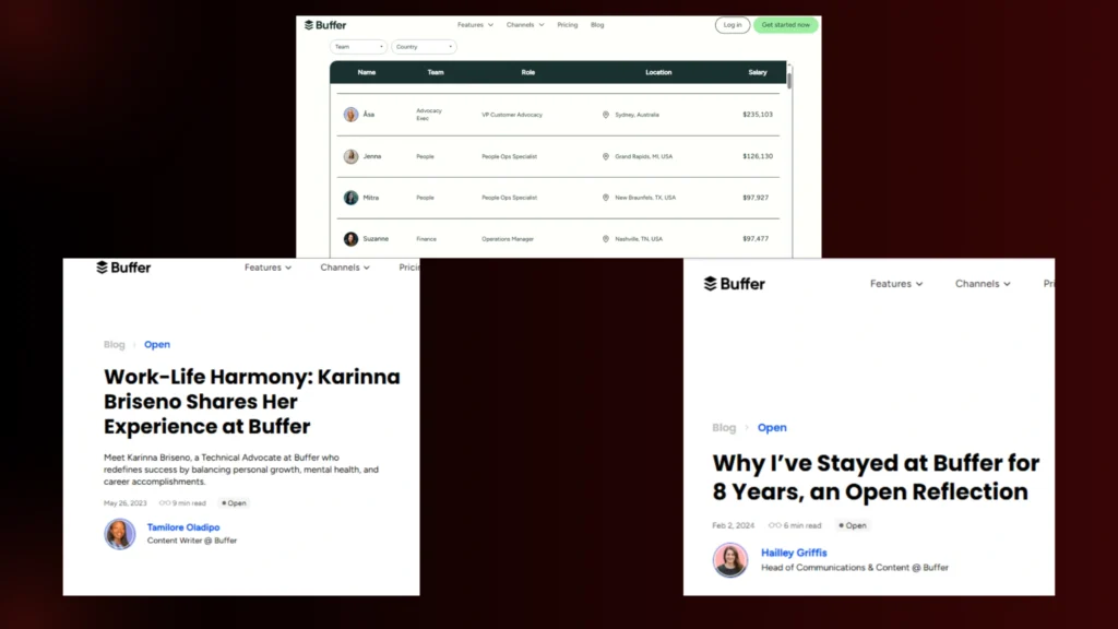 Collage of Buffer Blog Title Screenshots Against the Brand ClickX Theme