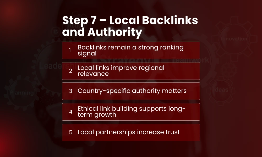 | International SEO Strategy: How to Rank Across Countries and Languages Step 7 – Local Backlinks and Authority