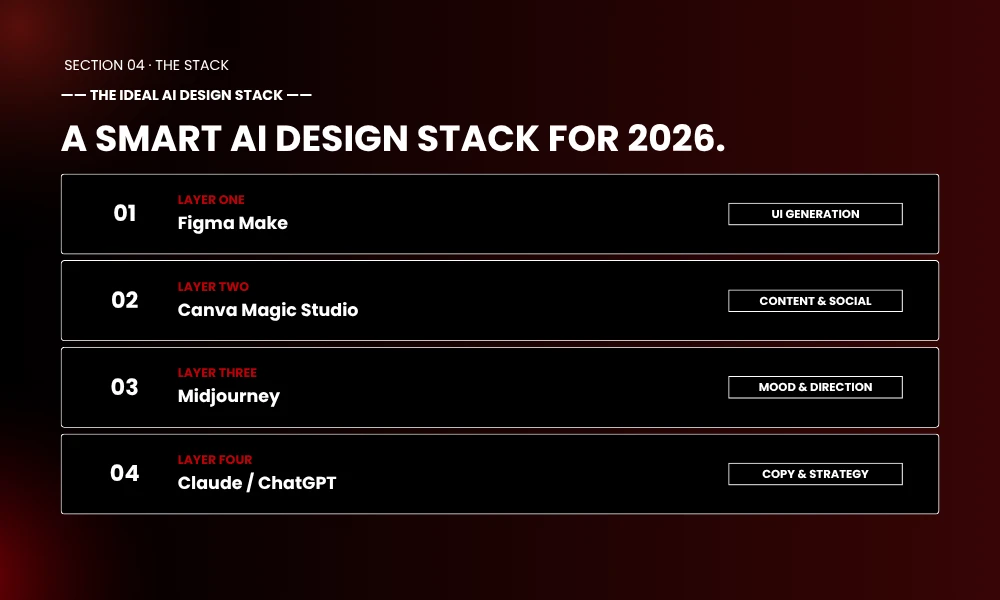 | 10 AI Design Assistants That Speed Up Your Workflow BrandClickX agency ideal four layer smart AI design tool stack blueprint overview