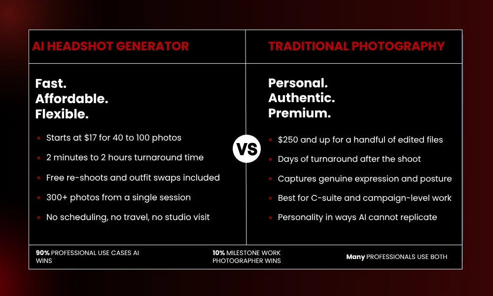 | 18 AI Tools for Creating Professional Headshots Instantly AI HEADSHOT GENERATOR vs TRADITIONAL PHOTOGRAPHY
