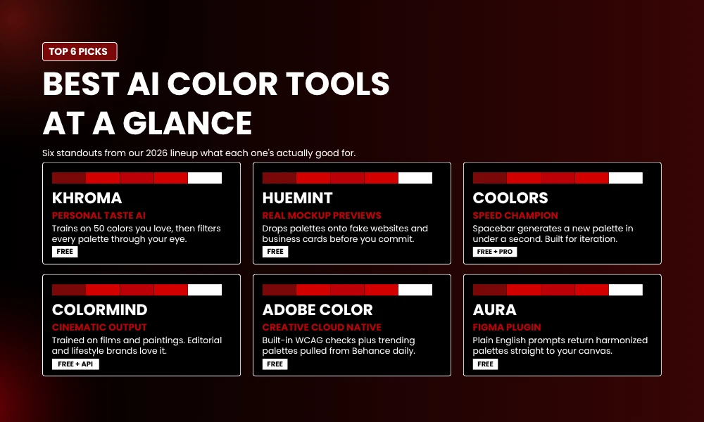 | 12 AI-Powered Color Palette Generators for Branding (2026 Guide) BEST AI COLOR TOOLS AT A GLANCE