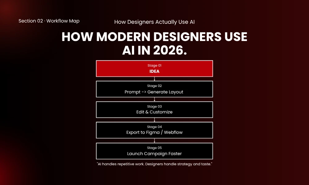 | 10 AI Design Assistants That Speed Up Your Workflow Five stage operational design workflow layout mapping how modern graphic designers use AI automation