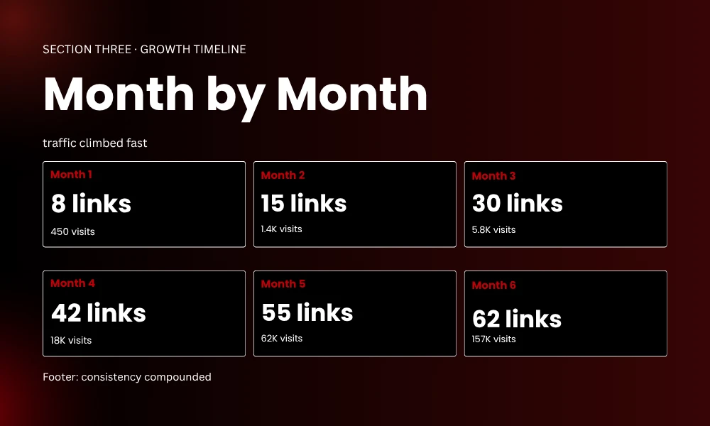 | Link Building Case Study: How BrandClickX Grew to 157K Traffic Month by Month