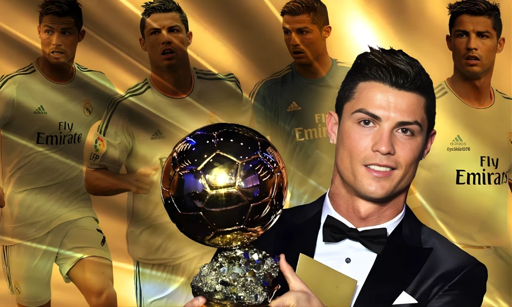 | CR7: The Complete Guide to Cristiano Ronaldo's Brand Empire (2026) Cristiano Ronaldo celebrating his historic Ballon dOr win on stage in front of a golden background