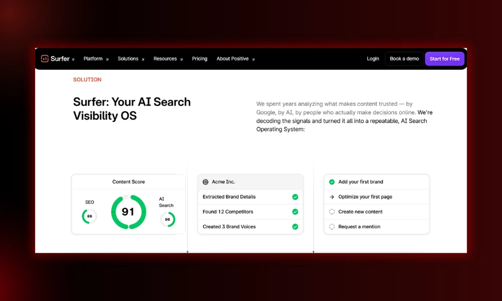 | 30 Best SEO Tools in 2026 (Free + Paid), Built for the Post-Core-Update Web Surfer SEO dashboard tracking real time content score optimization and AI search engine visibility indicators