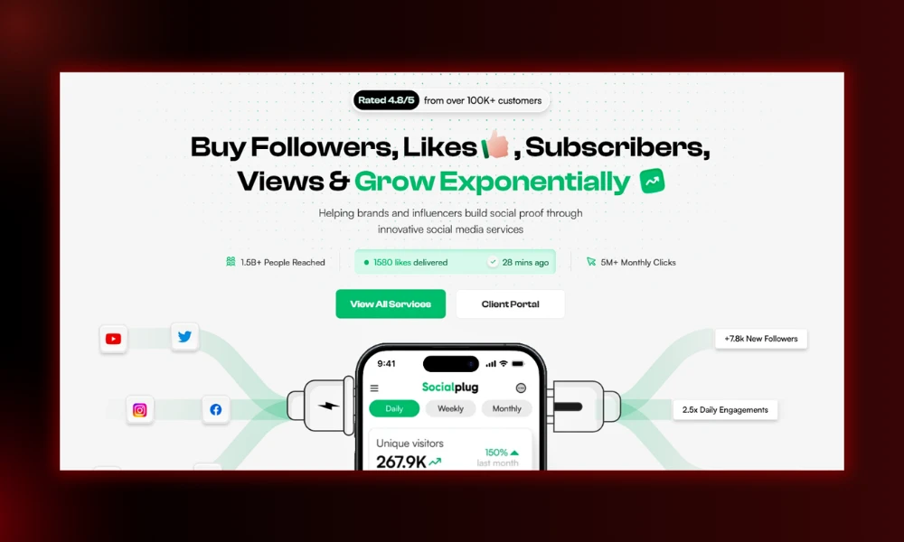 | The Art of Making Your Brand Easier to Understand Direct value proposition homepage interface design layout on the Socialplug social media growth services website