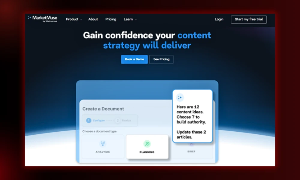 | 30 Best SEO Tools in 2026 (Free + Paid), Built for the Post-Core-Update Web MarketMuse content intelligence platform dashboard mapping site wide topic clusters and planning authority briefs