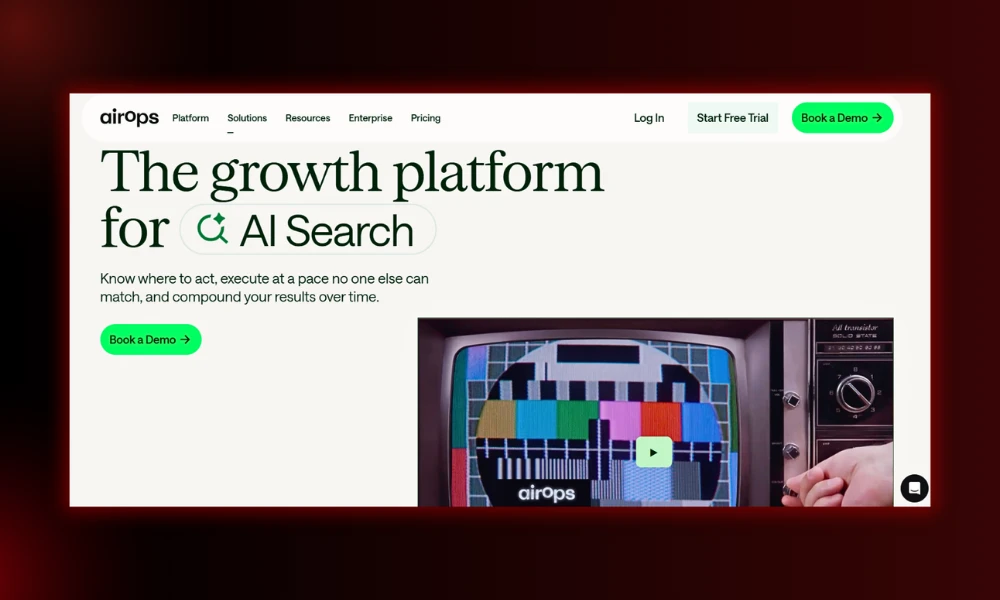 | 30 Best SEO Tools in 2026 (Free + Paid), Built for the Post-Core-Update Web AirOps enterprise growth platform homepage outlining scalable automated workflows for AI search visibility