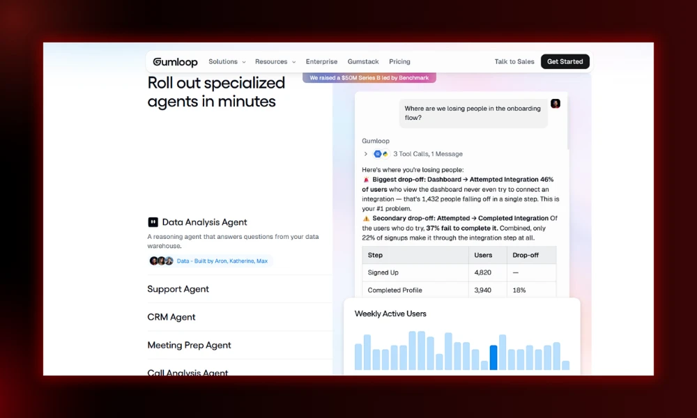 | 30 Best SEO Tools in 2026 (Free + Paid), Built for the Post-Core-Update Web Gumloop visual no-code workflow builder tracking data analysis agent integrations and tool execution logs