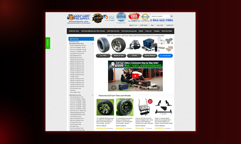 | Designing Websites That Turn Interest Into Momentum E-commerce store design layout optimization for Golf Cart Tire Supply featuring clear categories and side navigation filters
