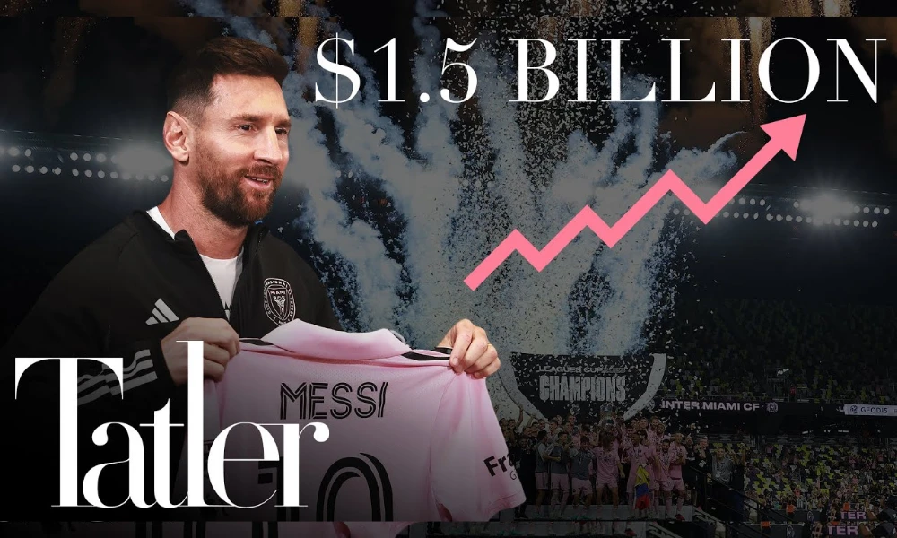 | Messi Jersey Sales: Record-Breaking Revenue From PSG to Inter Miami ($200M+ Impact) Lionel Messi holding the pink Inter Miami jersey overlay with a 1.5 billion dollar valuation growth trajectory by BrandClickX