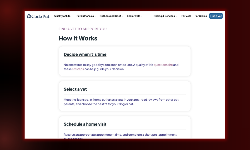 | The Trust Factor: How Great Websites Earn Customer Confidence CodaPet home euthanasia service step by step guide page layout