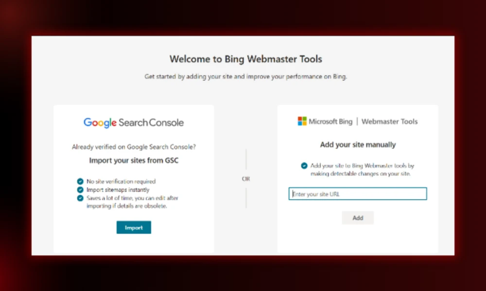 | 30 Best SEO Tools in 2026 (Free + Paid), Built for the Post-Core-Update Web Microsoft Bing Webmaster Tools portal configuration screen showing options to import verified Google Search Console sites