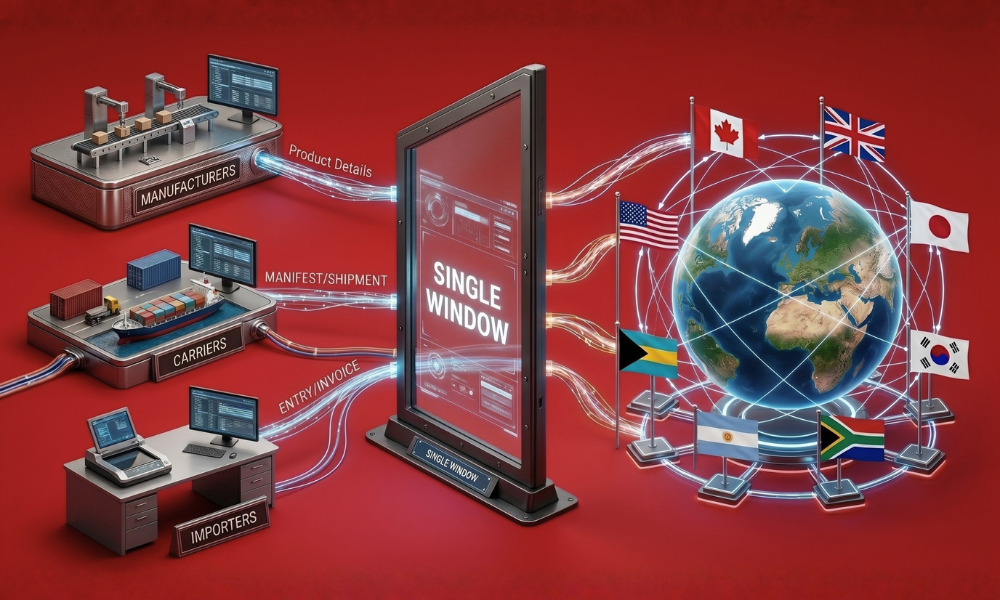 | Why Package Scheme of Incentives Drive Emerging Growth Single Window clearance system connecting manufacturers carriers and importers globally diagram