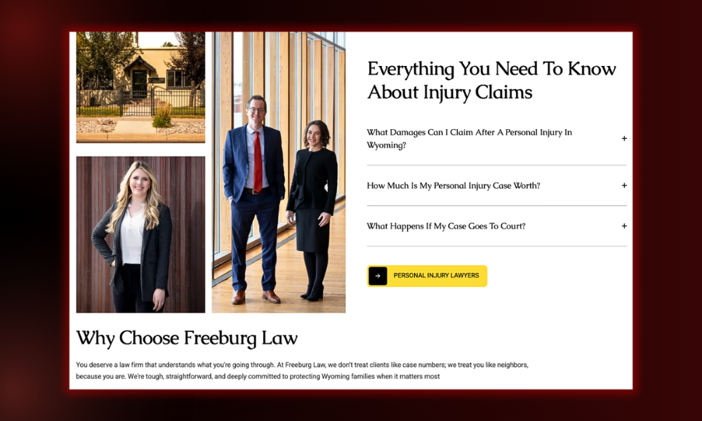 | The Trust Factor: How Great Websites Earn Customer Confidence Freeburg Law Wyoming personal injury lawyers website homepage layout