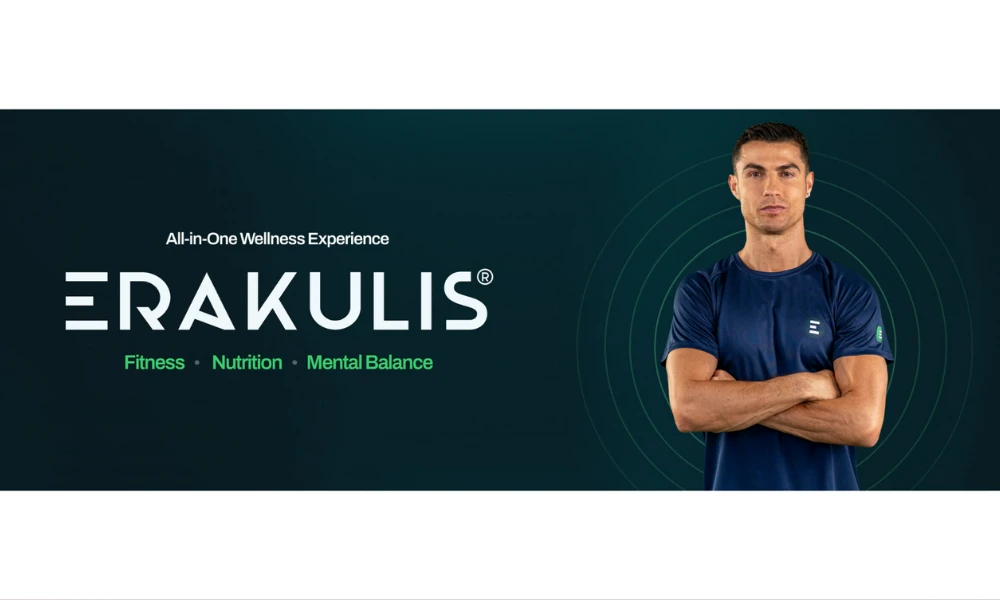 | CR7: The Complete Guide to Cristiano Ronaldo's Brand Empire (2026) The Erakulis wellness app official advertising landscape banner layout featuring Cristiano Ronaldo
