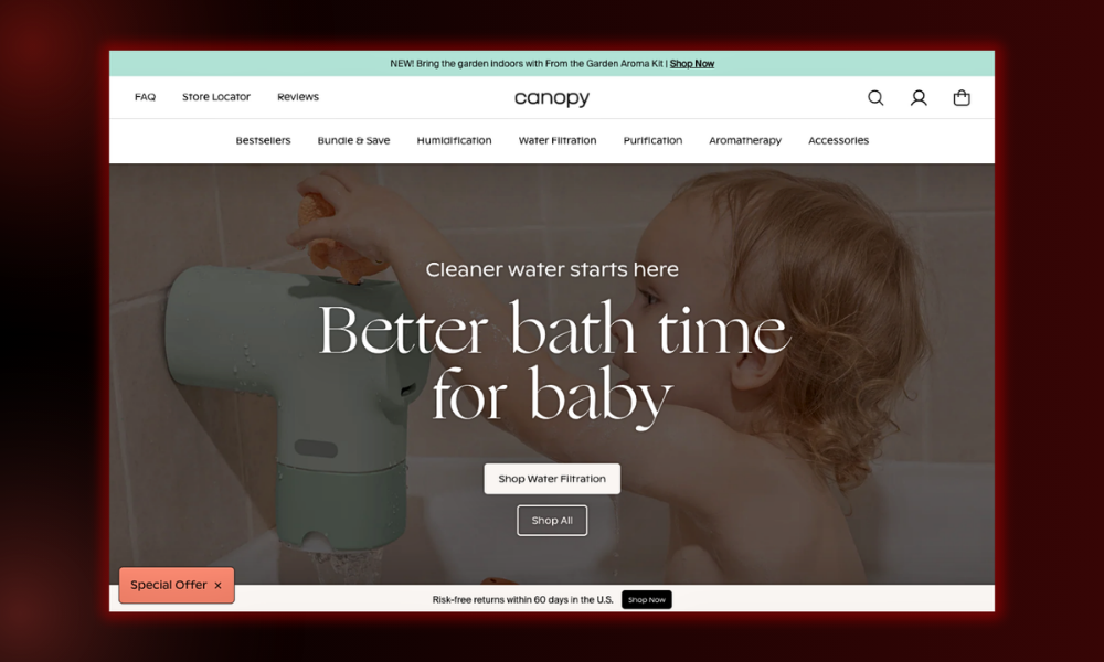 | The Trust Factor: How Great Websites Earn Customer Confidence Canopy water filtration and baby bath time website homepage layout
