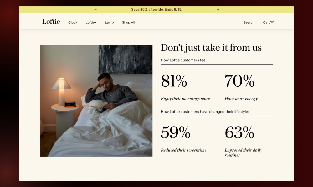 | The Trust Factor: How Great Websites Earn Customer Confidence Loftie alarm clock and lamp website reviews and statistics layout