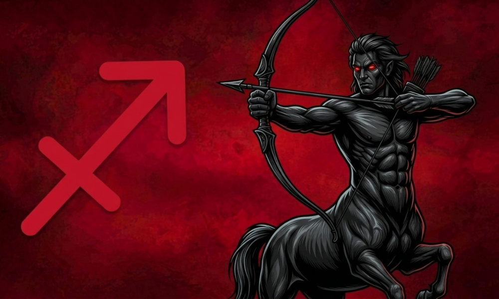 | Zodiac Signs: The Complete Guide to Astrology, Dates, Traits, and Horoscopes (2026) A black centaur archer drawing a bow and arrow next to the red Sagittarius astrological symbol