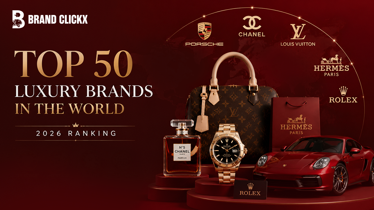 Brand Clickx 2026 ranking of top 50 global luxury brands.