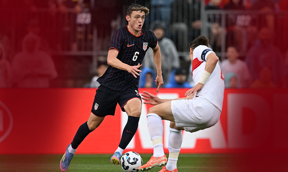 | When Is USA's Next World Cup Game? USMNT Round of 32 Schedule Professional soccer player dribbling past an opponent, capturing action during a competitive match.