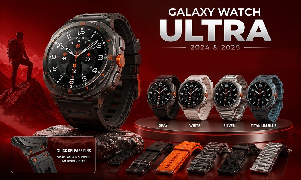 | Samsung Galaxy Watch: Complete Guide to Every Model, Feature & Price Samsung Galaxy Watch Ultra 2024-2025 models with quick release band pins