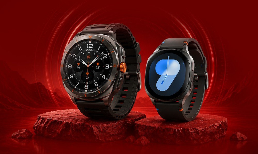 | Samsung Galaxy Watch: Complete Guide to Every Model, Feature & Price Samsung Galaxy Watch Ultra and another smartwatch model on a rocky base