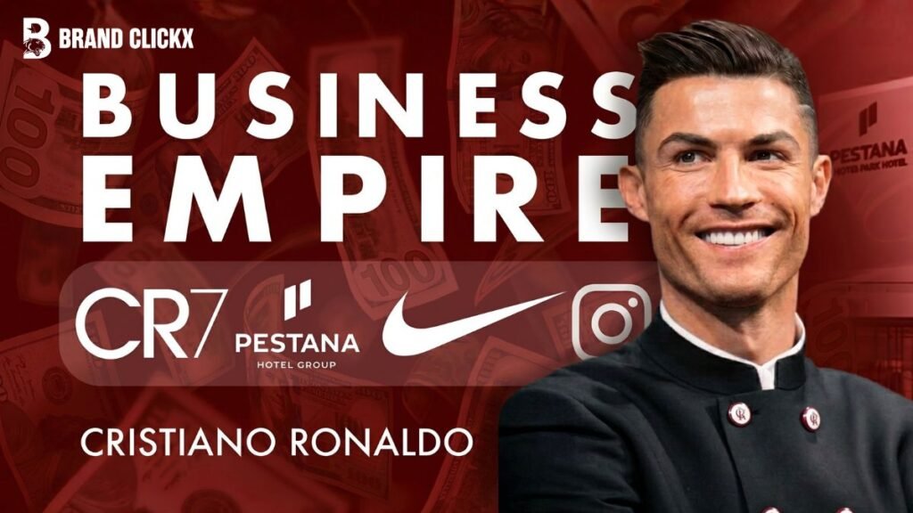 CR7 – Cristiano Ronaldo Cristiano Ronaldo campaign portrait alongside his official CR7 lifestyle and Pestana hotel group brand logos by BrandClickX
