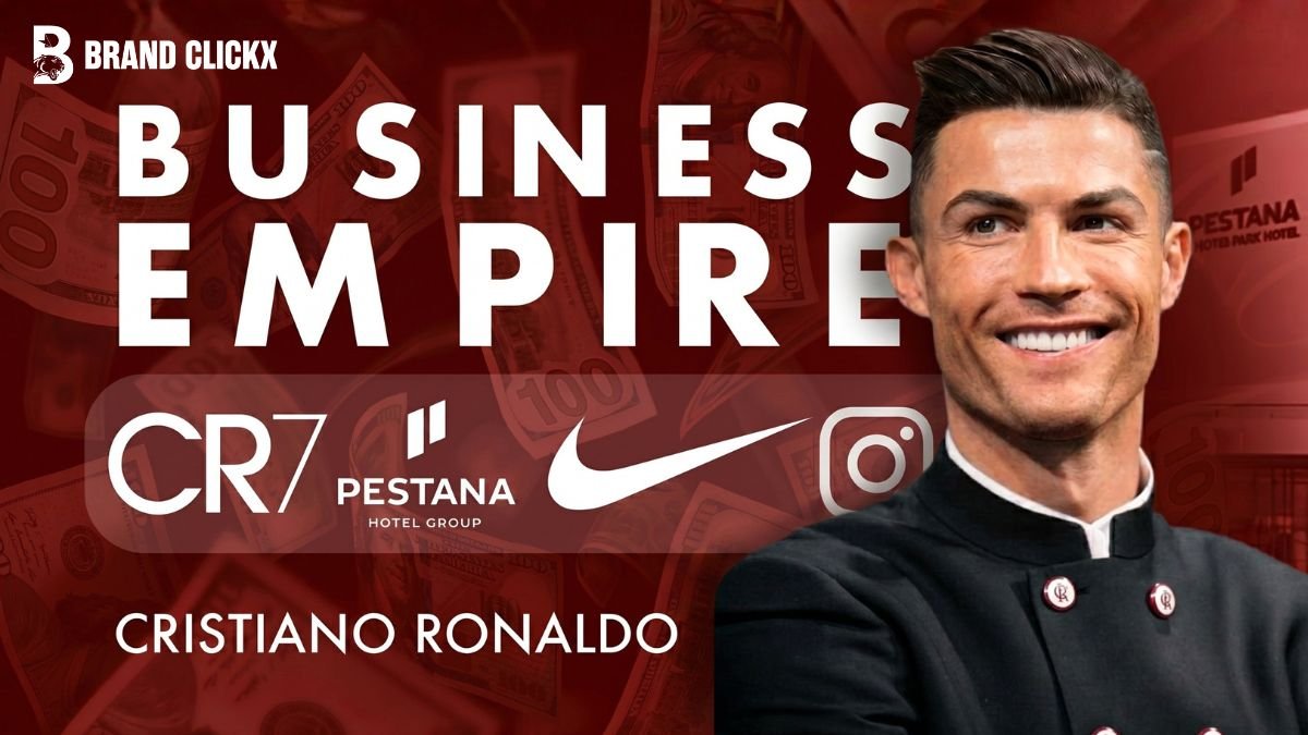 CR7 – Cristiano Ronaldo Cristiano Ronaldo campaign portrait alongside his official CR7 lifestyle and Pestana hotel group brand logos by BrandClickX