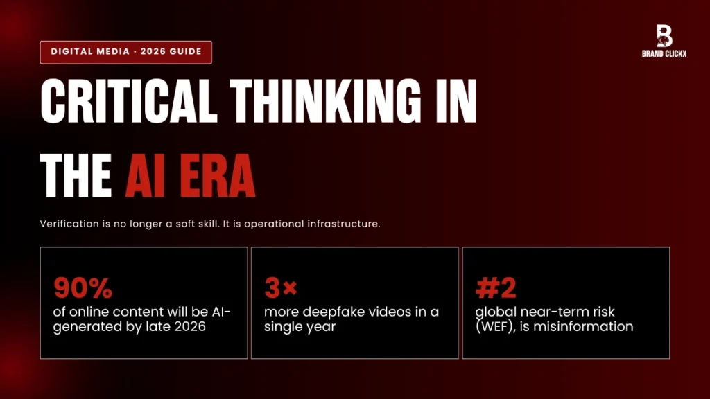 CRITICAL THINKING IN THE AI ERA Critical thinking in the AI era operational infrastructure statistics infographic by BrandClickX