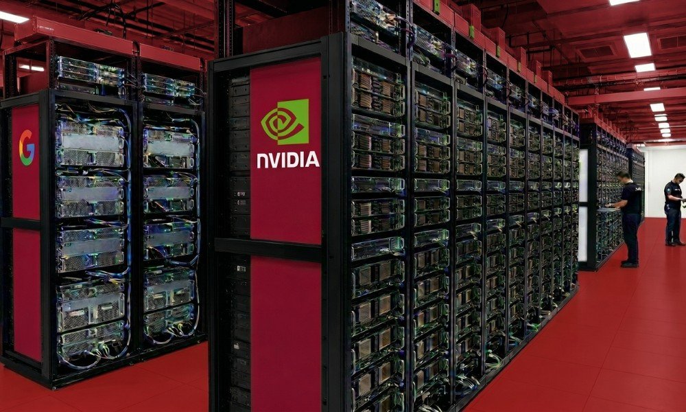 | Even Google Can't Build AI Fast Enough Nvidia and Google server racks in a modern data center