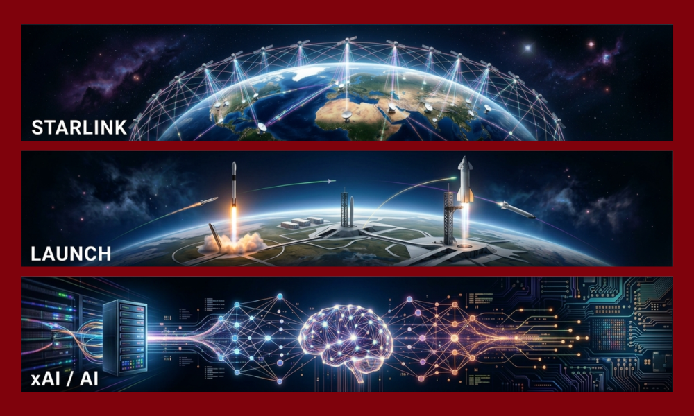 | Elon Musk's SpaceX Begins Trading in Record-Breaking IPO: The Complete $75 Billion Deep Dive (2026) Three-panel technology diagram illustrating Starlink global satellite mesh rocket launch trajectories and xAI compute structures