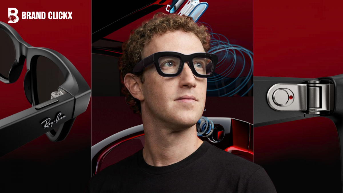 Meta Launches $299 AI Glasses in Wearables Push (2) Mark Zuckerberg wearing Ray-Ban Meta AI smart glasses promotional graphic