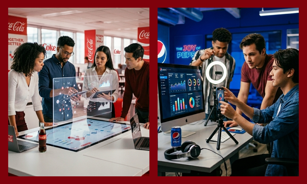 | Coca-Cola vs. Pepsi: 100 Years of Brand War — Who's Winning the Digital Era? Brand digital transformation offices showcasing enterprise data analytics and social media content creation