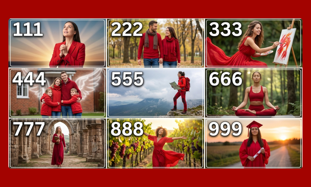 | Angel Numbers: The Complete Guide to Meaning, Numerology, and Spiritual Messages (2026) A nine panel spiritual grid graphic displaying various lifestyle scenes corresponding to angel numbers from 111 to 999