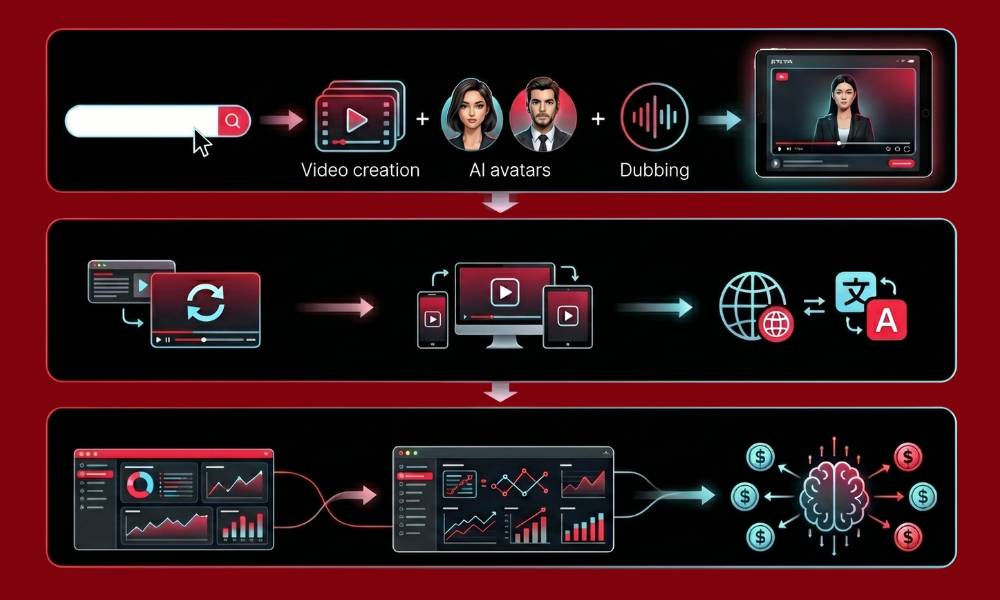 | TikTok AI Creative Studio 2026: Symphony, Dreamina, and What Changed A three-tiered workflow diagram detailing Symphony production tools automated resizing enhancements and Smart plus optimization automation