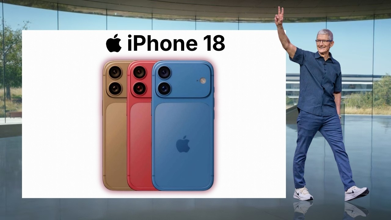 | iPhone 18 Leaks Reveal Apple’s Biggest AI Upgrade Yet Apple CEO Tim Cook presenting an official teaser slide revealing the three color variants and rear design of the iPhone 18 series