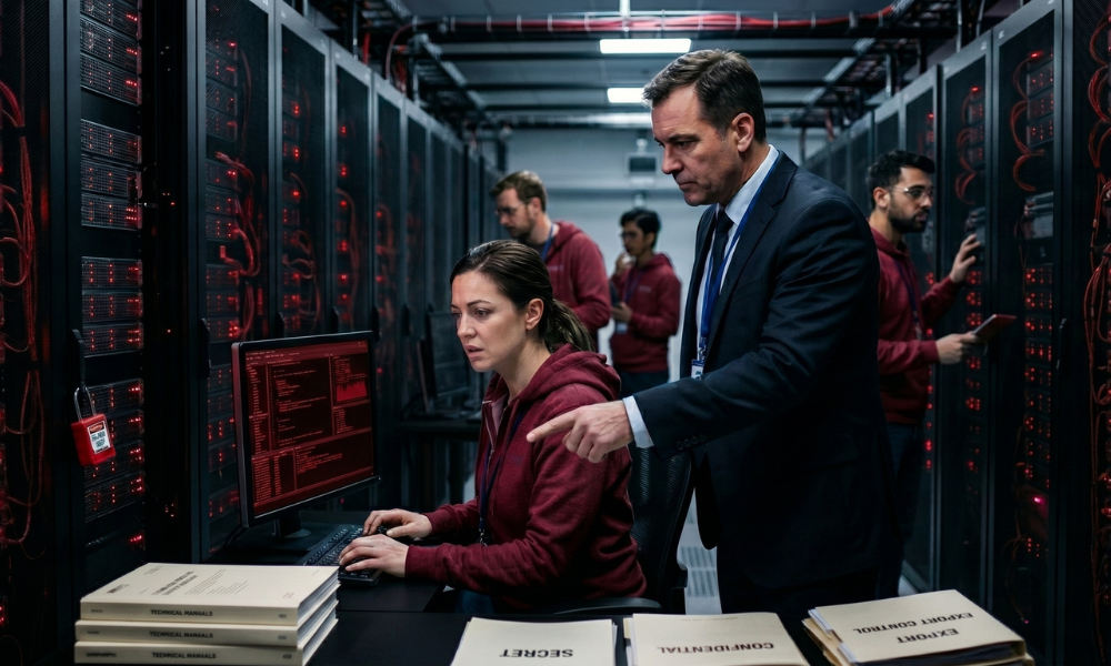 | Anthropic's Claude Fable 5 and Mythos 5 Shut Down by U.S. Government: How AI Safety Warnings Backfired (2026) A regulatory supervisor pointing to server logs inside a high security commercial data center repository