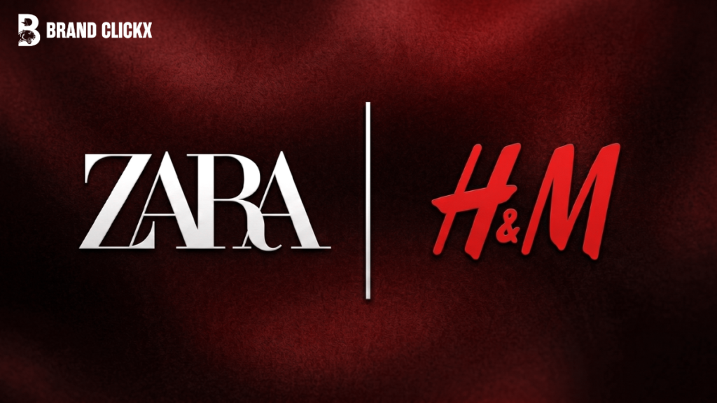 Zara – H@M Zara vs H&M retail fashion brand rivalry logos side by side on a dark premium maroon velvet texture background