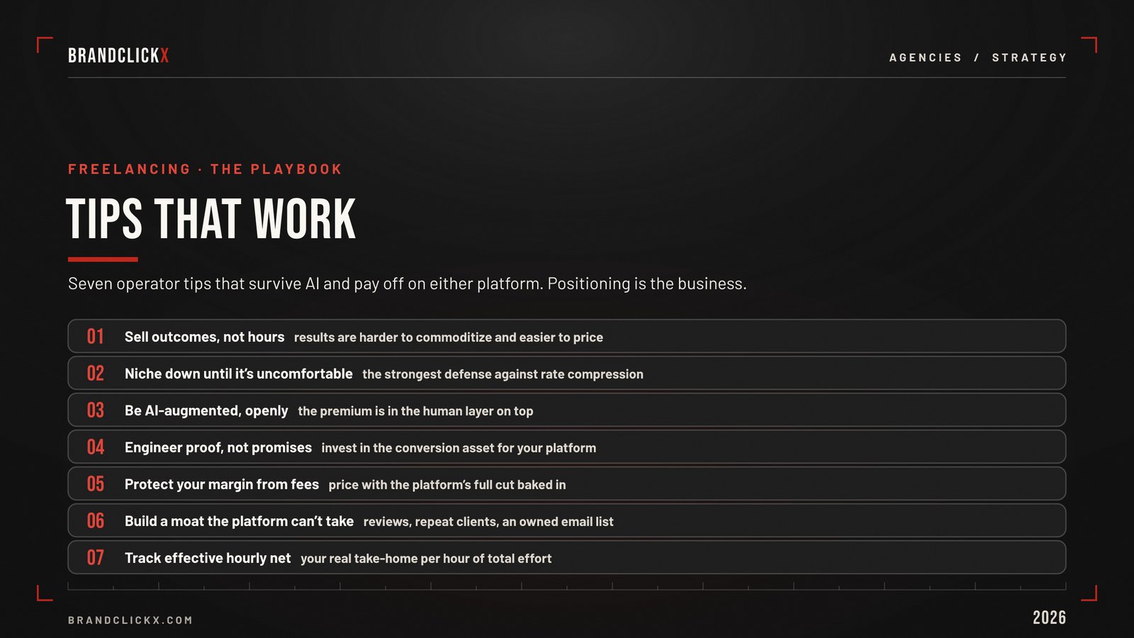 | Freelancing Tips: Fiverr vs Upwork, The 2026 Strategy Guide The operator playbook blueprint listing seven sustainable freelance tips to survive AI automation shifts