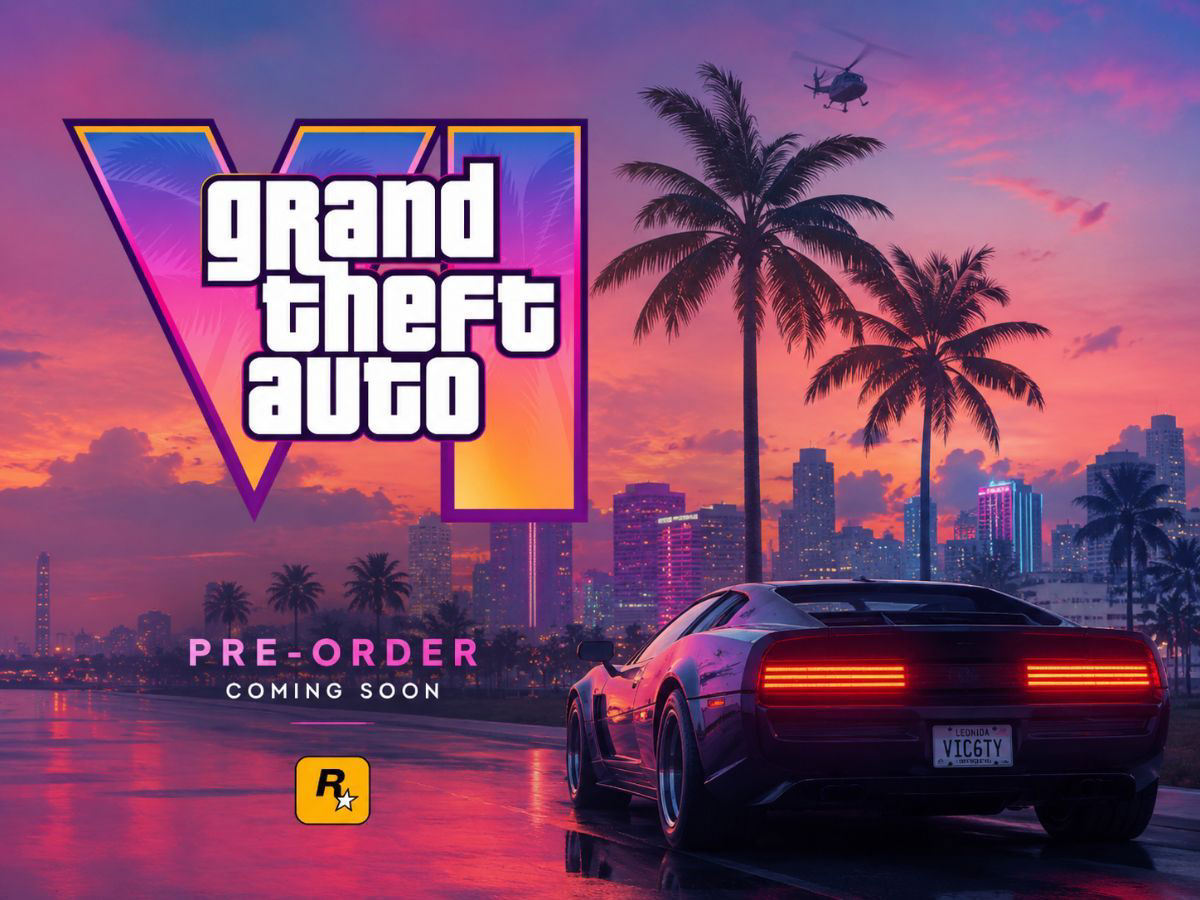 | GTA 6 May Become the Biggest Launch Ever A close-up cinematic character shot of Lucia behind a fence line next to the official Grand Theft Auto VI logo