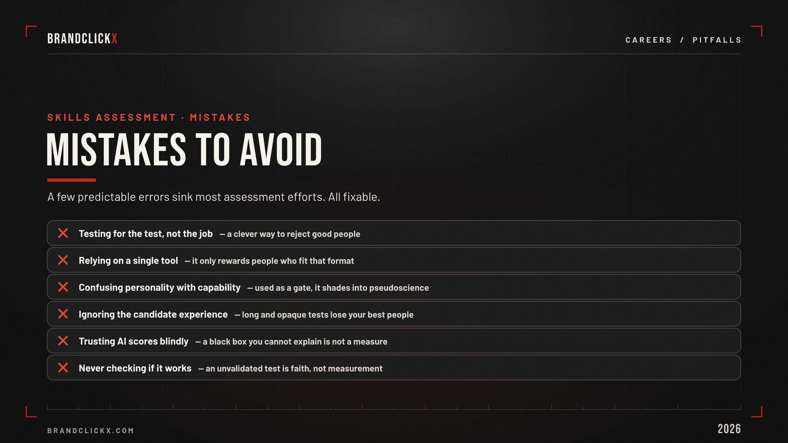 | What a Skills Assessment Actually Measures (and What It Can't) Common mistakes to avoid during candidate testing by BrandClickX.