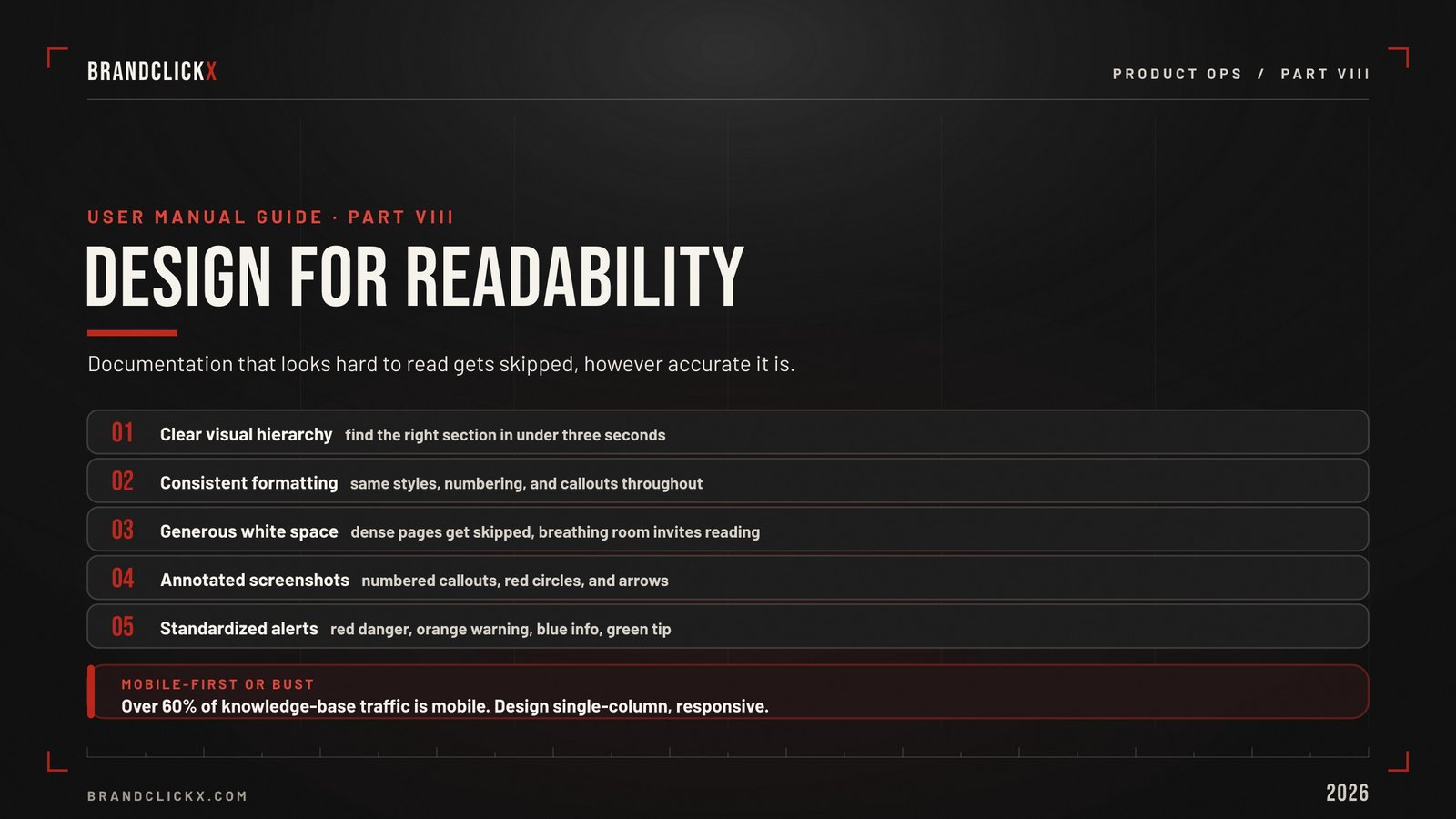 | User Manual Guide: How to Create Instruction Manuals That Slash Support Costs and Actually Get Read User manual readability design guidelines and formatting checklist by BrandClickx.