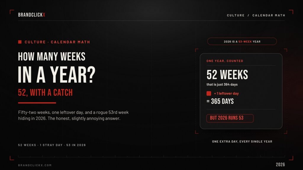 weeks-in-a-year-feature How many weeks in a year calendar math infographic for 2026 by BrandClickx.