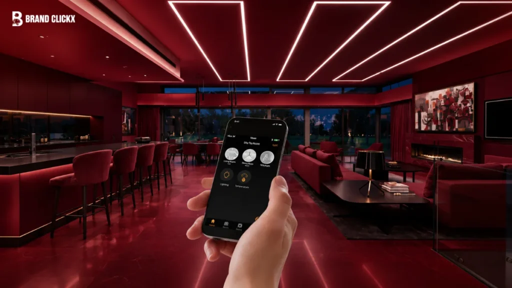 Modern smart lighting control system in red room