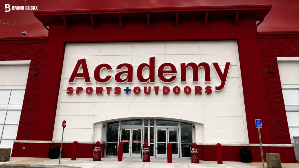 Exterior view of an Academy Sports + Outdoors storefront under a bright sky
