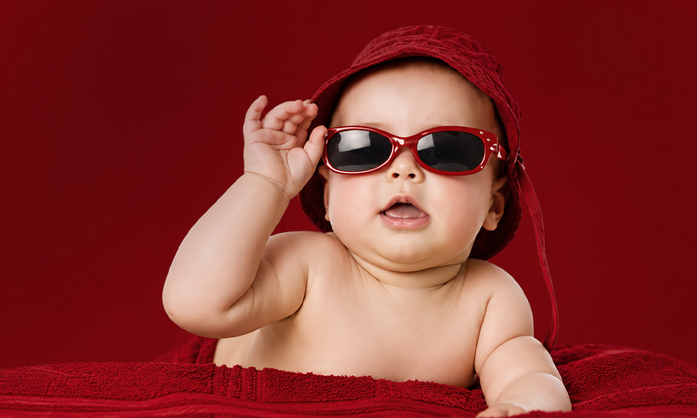 Adorable baby wearing sunglasses for a fun digital marketing theme