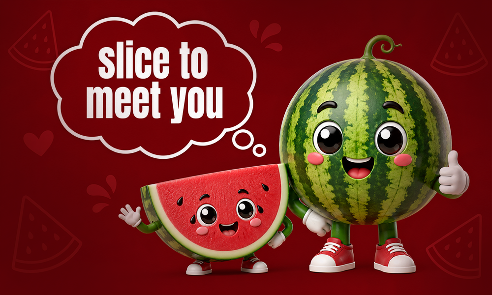 | 250+ Watermelon Puns That Are One in a Melon A cartoon watermelon with the phrase "Glad to meet you."
