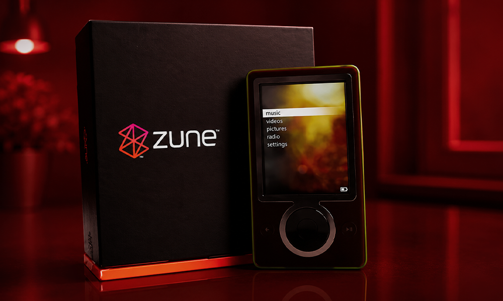 | 5 Tech Companies That Killed Iconic Products Prematurely riginal Zune digital media player device standing next to its box.